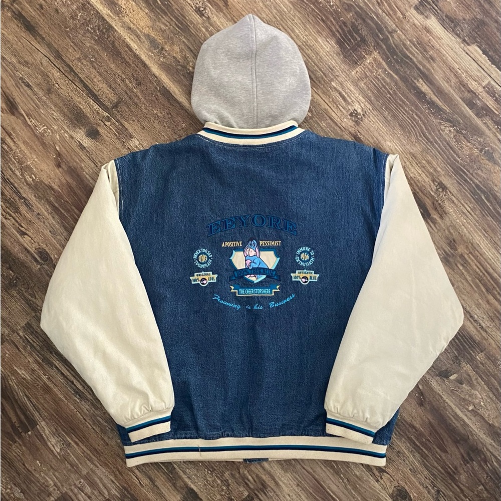 Vintage 2000s Eeyore True Blue Disney Cartoon Denim Hooded Jacket - Picture 2 of 16
